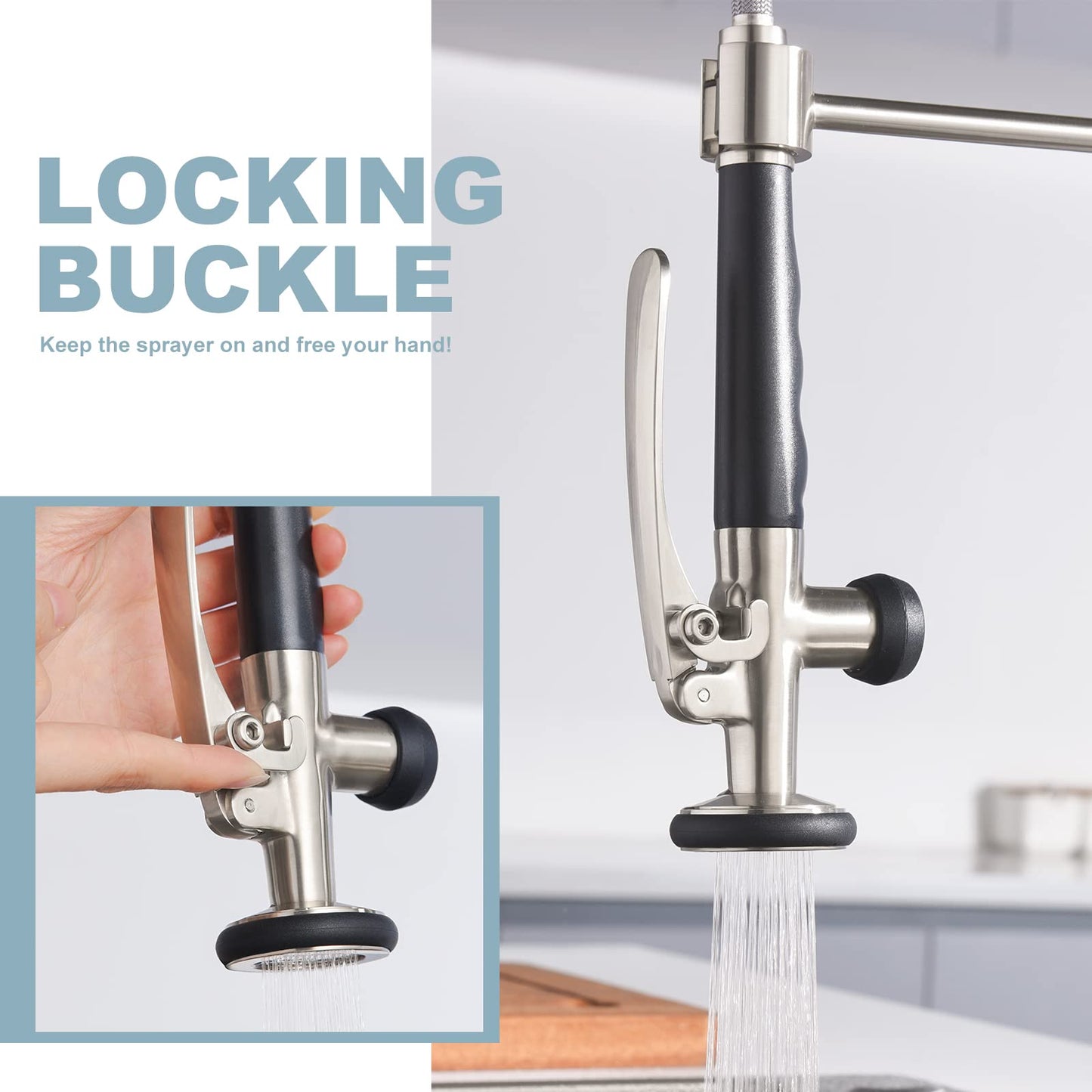 Commercial Kitchen Faucet Deck Mount with Pre-Rinse Sprayer, WOWOW 28" Height Solid Brass Commercial Kitchen Sink Faucet, Brushed Nickel Spring Kitchen Faucet 1 or 3 Hole