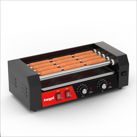 Awgpd Hot Dog Roller 5 Rollers 12 Hot Dogs Capacity, 750W Stainless Sausage Grill Cooker Machine with Dual Temp Control,Removable Drip Tray for Party Home Commercial (5 Roller)