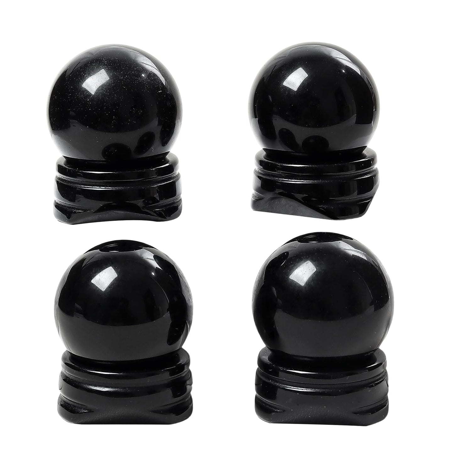 Casaper Natural Black Obsidian Ball with Stone Stand, Healing Crystal Sphere for Home Fengshui Yoga Meditation, Reiki Energy Balancing 1.18”(30mm)