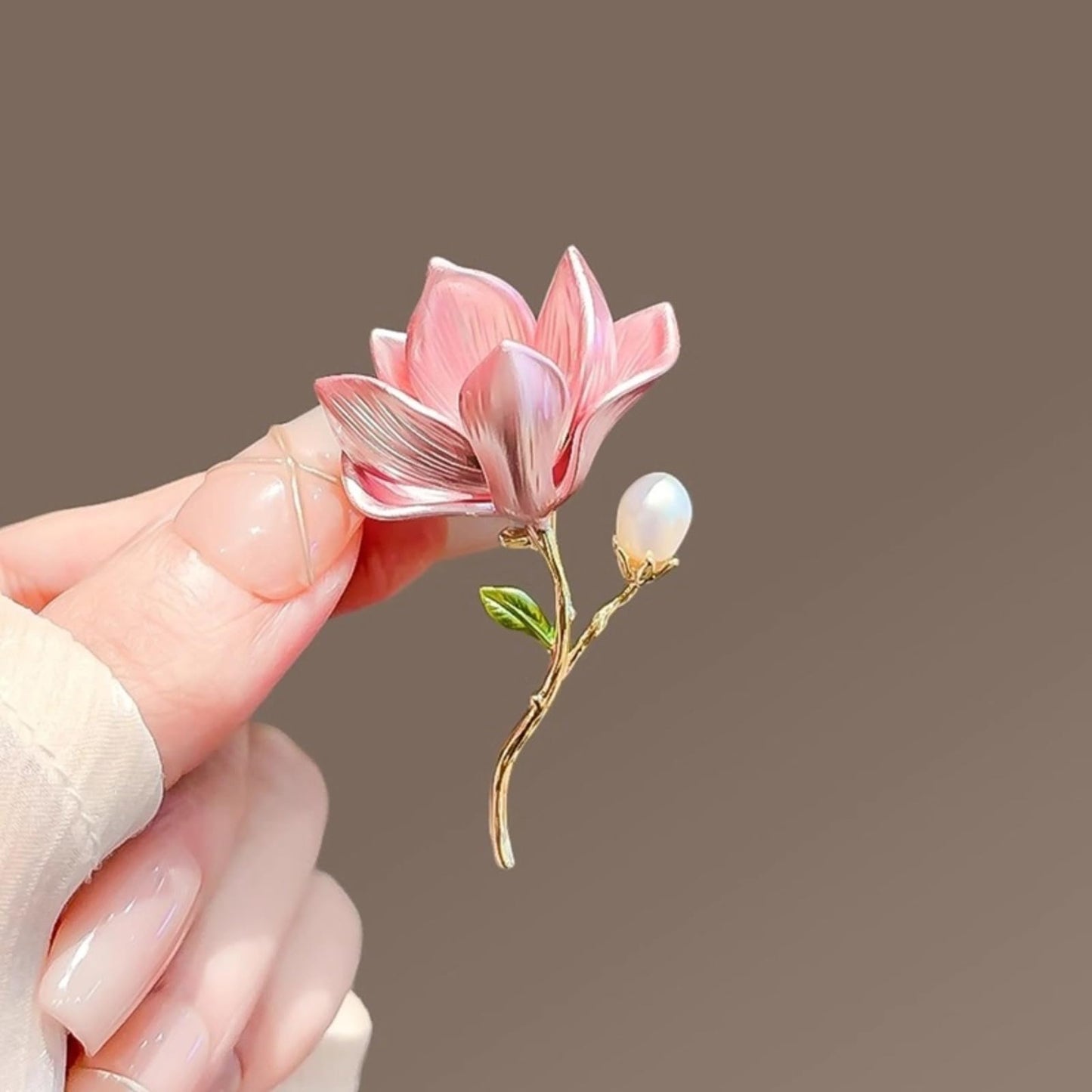Elegant Flower Brooch for Women, Vintage Premium Enamel Boutonniere, Coat and Suit Pendant Necklace, Jasmine Magnolia Lily Osmanthus Designs (Magnolia-1)
