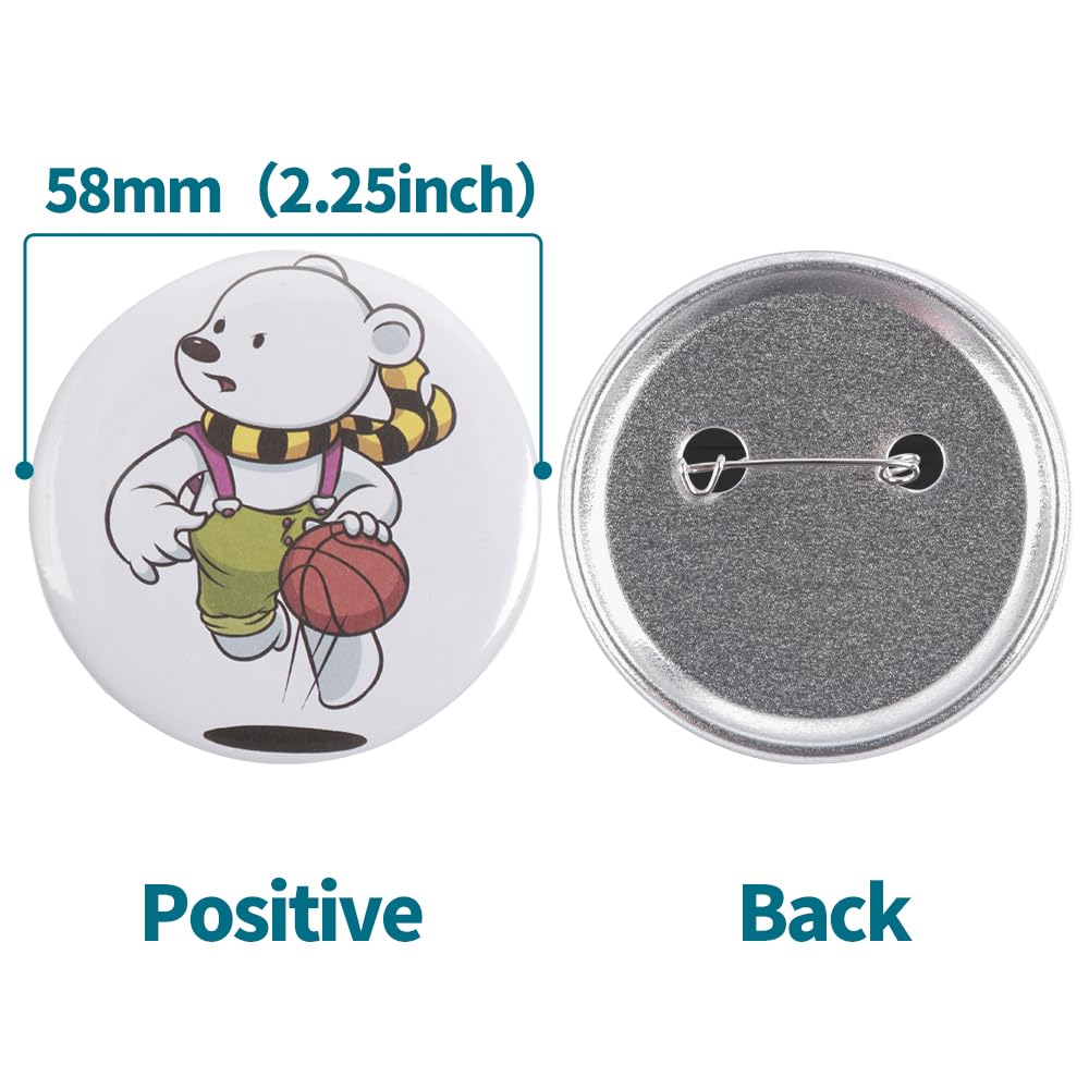 Happizza 200 Sets 58mm(2.25 in) Metal Round Button Supplies Buttons Making Parts, Pin Maker Parts Badge Supplies for ButtonsMaker, Including Metal Shells Back Cover, Clear Film&Blank Paper&Gasket