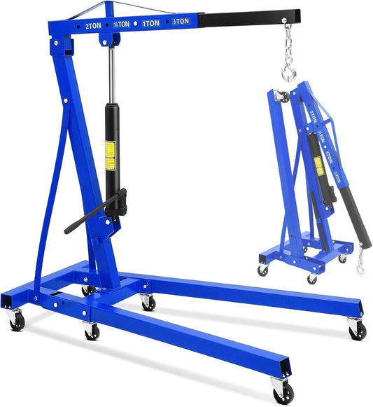 GarveeTech 2 Ton Folding Engine Hoist, Cherry Picker Engine Hoist, 4400 LBS Heavy Duty Hydraulic Shop Crane with Telescopic Boom and 6 Casters Engine Lifter for Automotive Repair