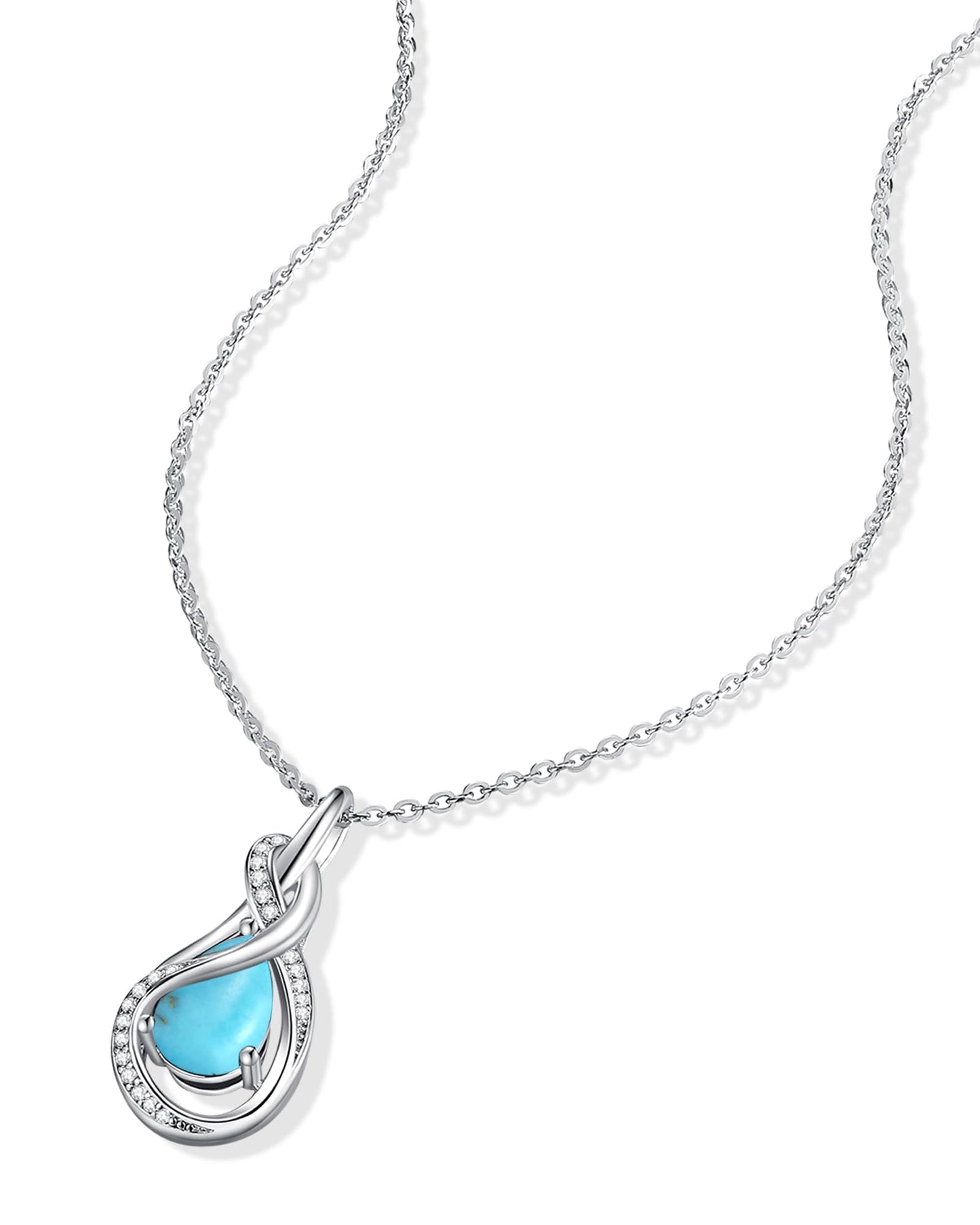FANCIME Turquoise Necklace December Birthstone Sterling Silver Infinity Knot Pendant Necklace Gemstone Fine Jewelry Anniversary Birthday Mothers Day Gifts for Women Her Mom