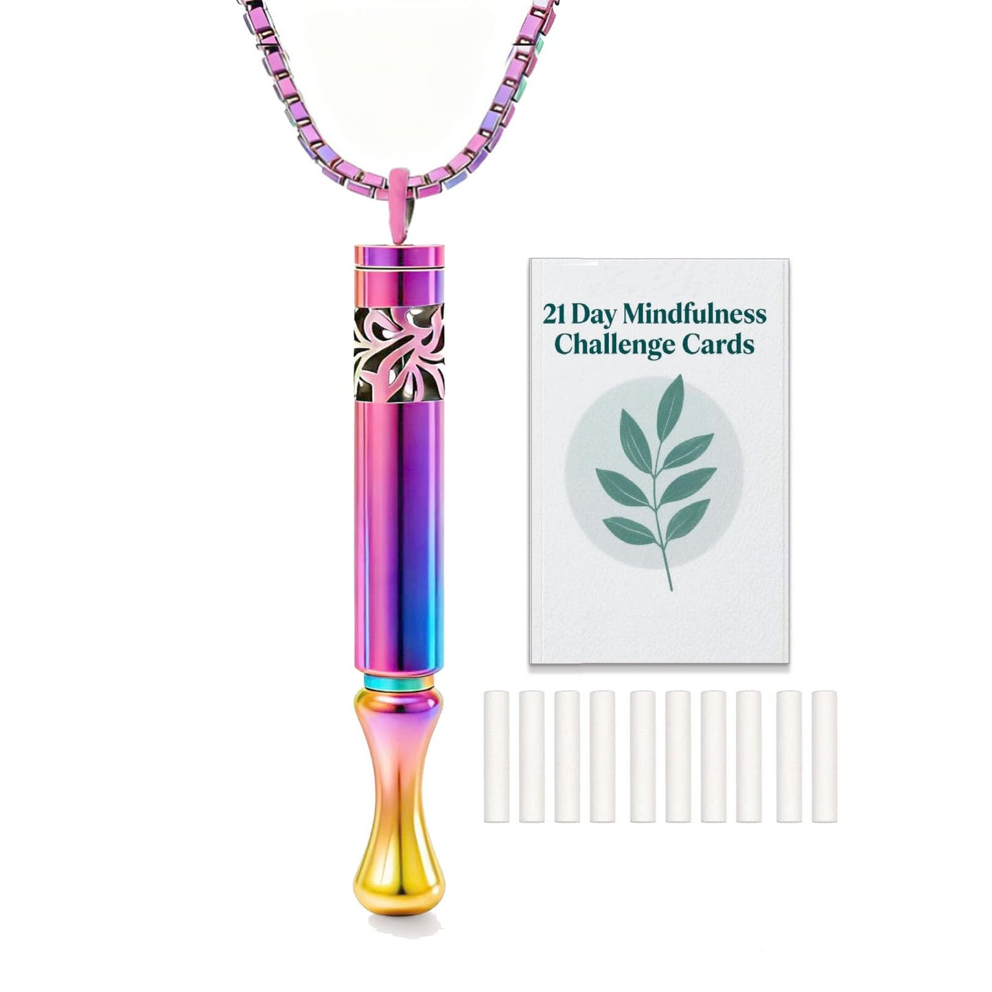 phaxud Stainless Steel Mindfulness Breathing Necklace & Essential Oil Diffuser for Women Men 2-in-1 Breathe Free Necklace Tool for Inner Balance, Relaxation and Meditation (Rainbow)
