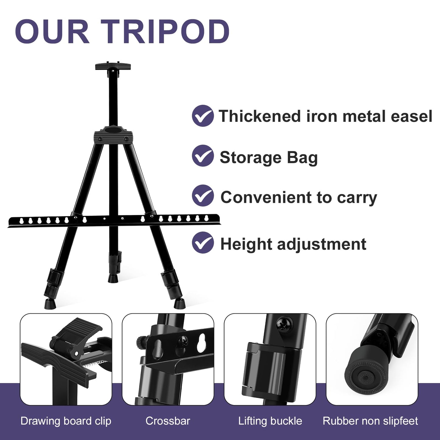 AROIC10 Pack Painting Display Easel Stand Portable Adjustable Metal Tripod Artist Canvases Height from20to66Inch Extra Sturdy forTable-Top/Floor Painting, Drawingand Displaying,Black with10StorageBag