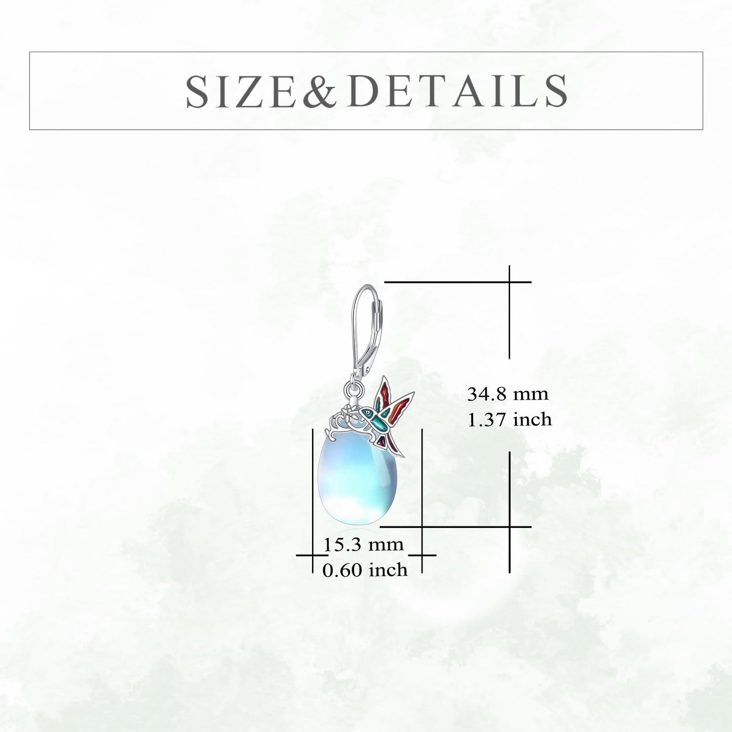 TIGER RIDER Hummingbird 925 Sterling Silver French Clasp Leverback Earrings Moonstone Pendant Jewelry Gift for Women