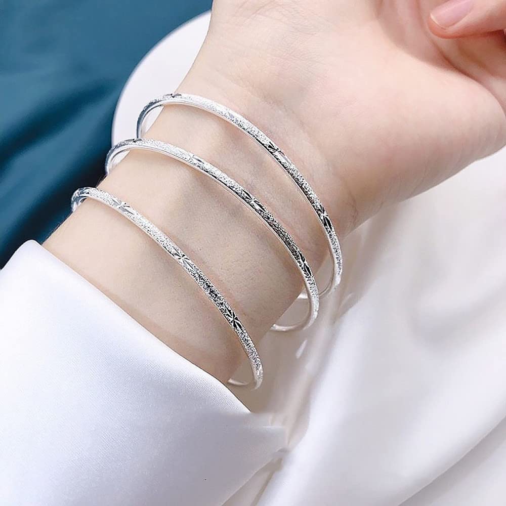 Sterling Silver Bangle Bracelets for Women,Fashion Jewelry Simple Adjustable 925 Silver Cuff Bangles for Women Mom Wife Valentine Mothers Day Gift (Inner diameter 2.56inch)
