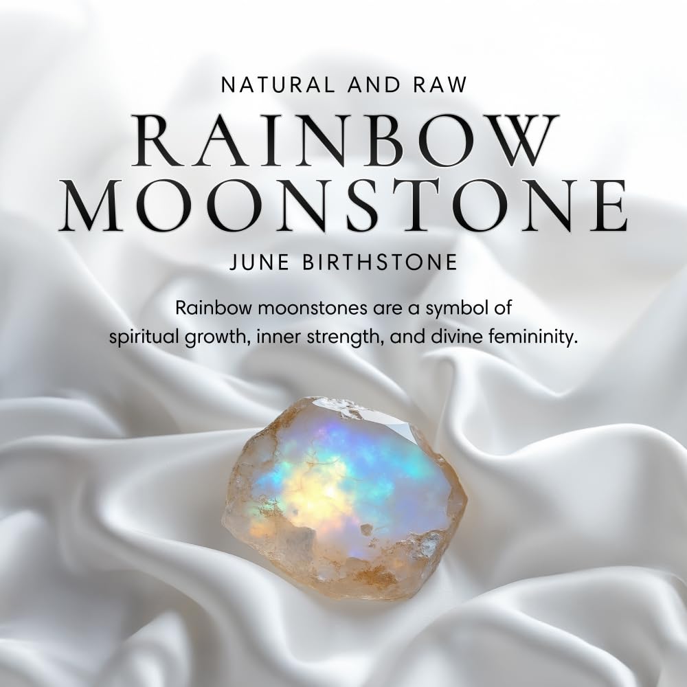 Designs by Nature Gems Natural Rainbow Moonstone Necklace for Women - June Birthstone Necklace for Women - Designer Pendant Necklace - 60-75 Carat Rainbow Moonstone, Antique Bronze Chain