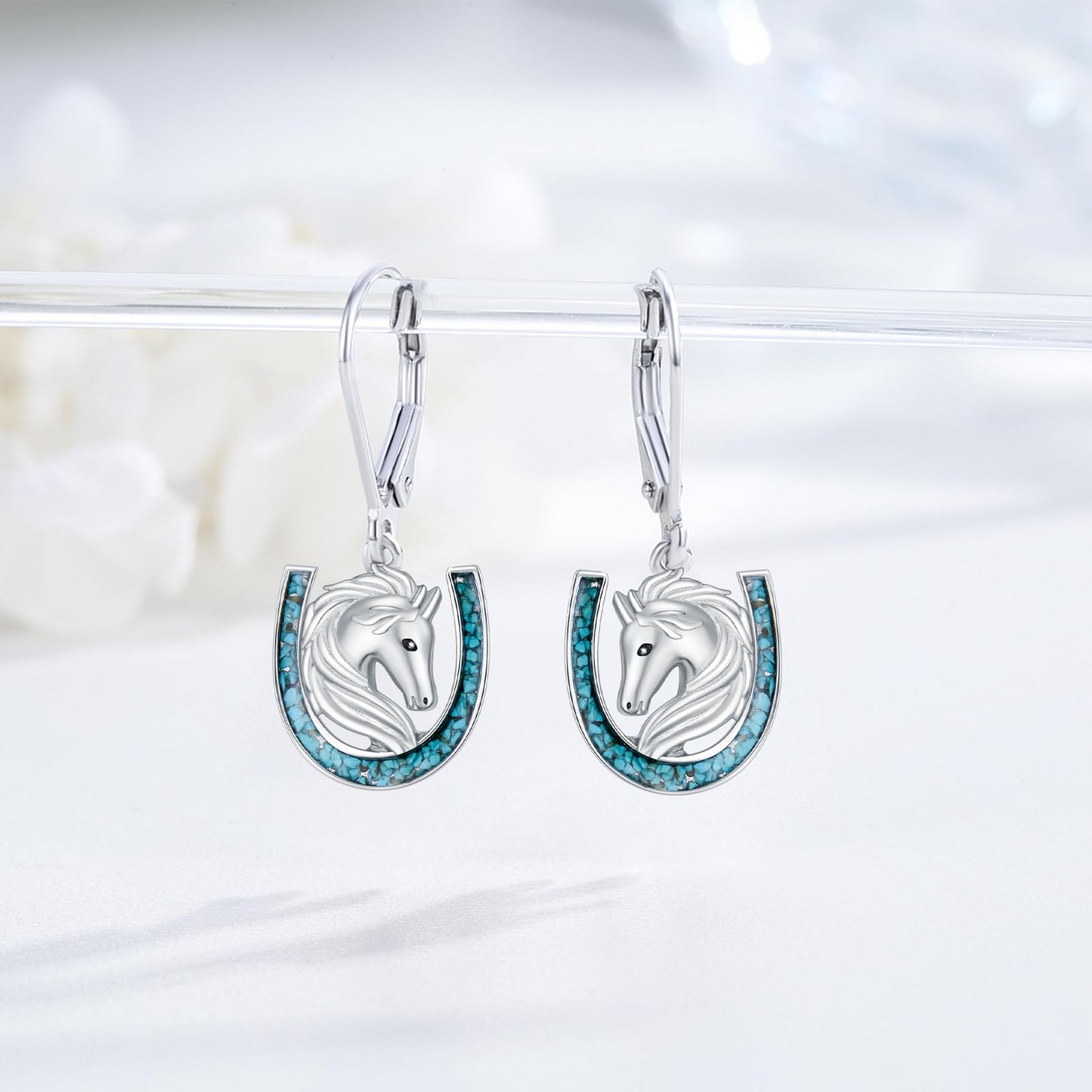 YYmqmq Horse Earrings for Women 925 Sterling Silver Turquoise Horseshoe Dangle Earrings Western Jewelry Christmas Gifts for Women Girlfriend Horse Lovers
