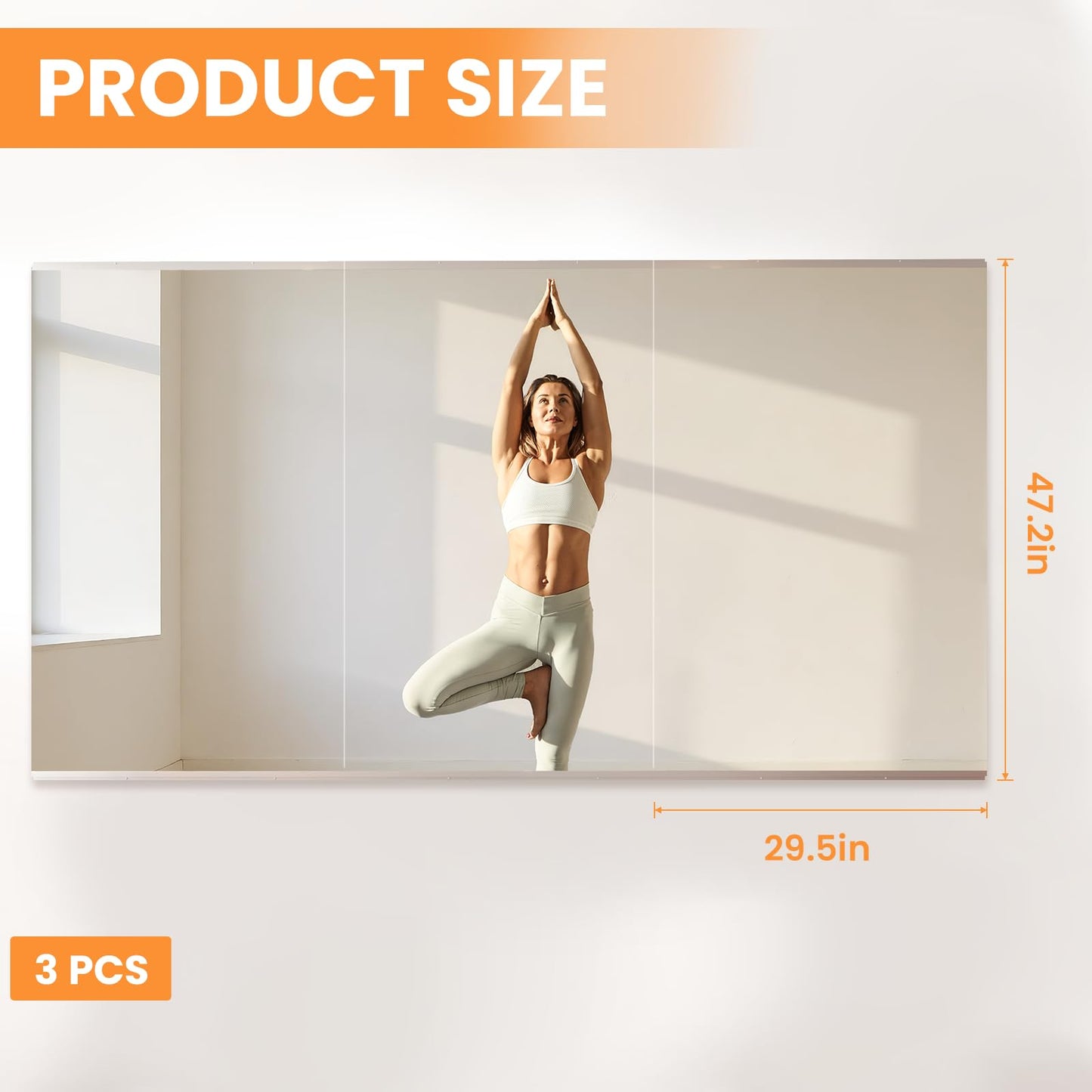 Peegel Home Gym Mirror - 48''x30''(3PCS) Large Frameless Tempered Glass Workout Mirrors for Home Gym Wall,Yoga,Garage,Dance