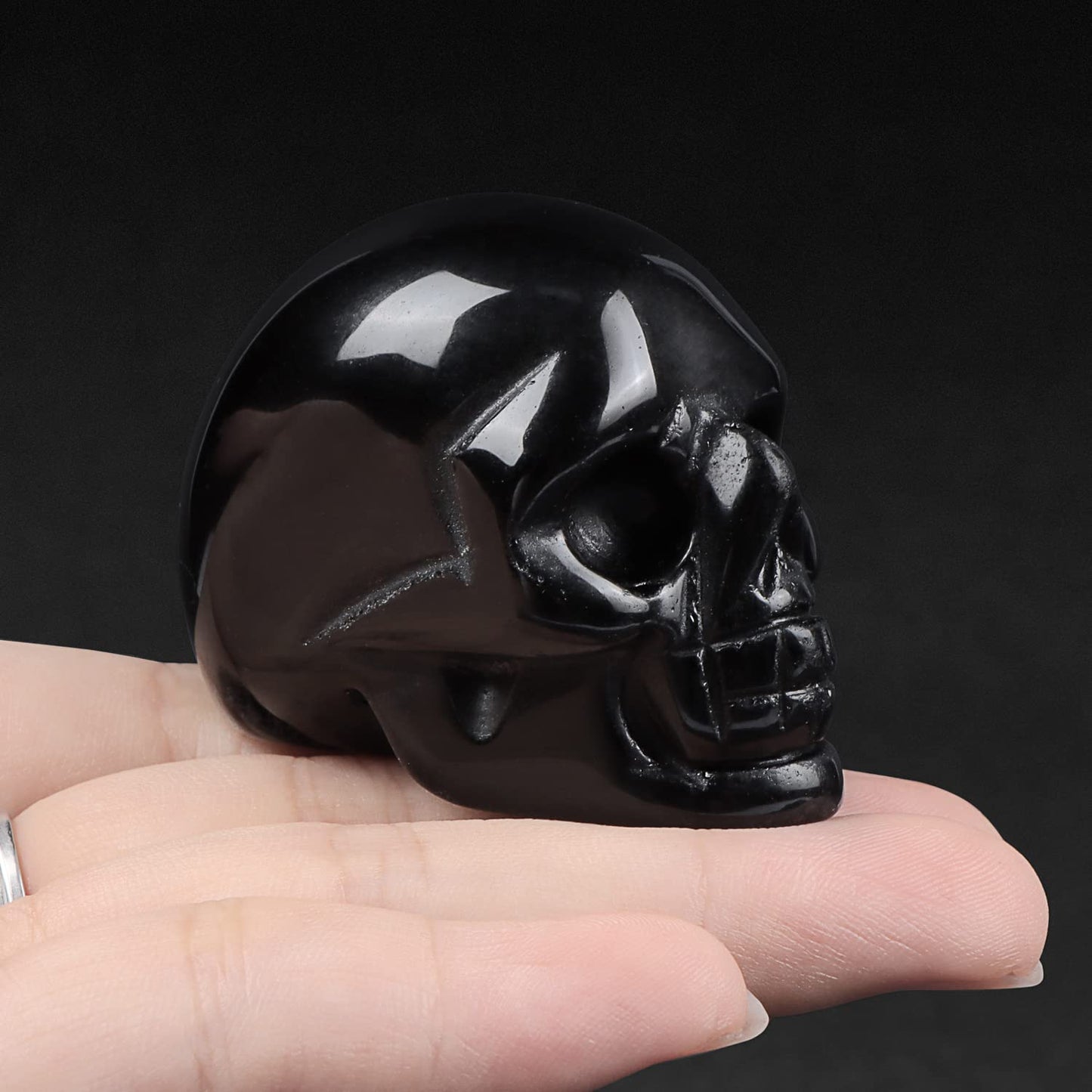 Artistone 2.0" Black Obsidian Halloween Crystal Skull Head Statue,Hand Carved Gemstone Human Skull Stone Figurine Crystal and Healing Stones for Home,Office Decor(Gift Box)