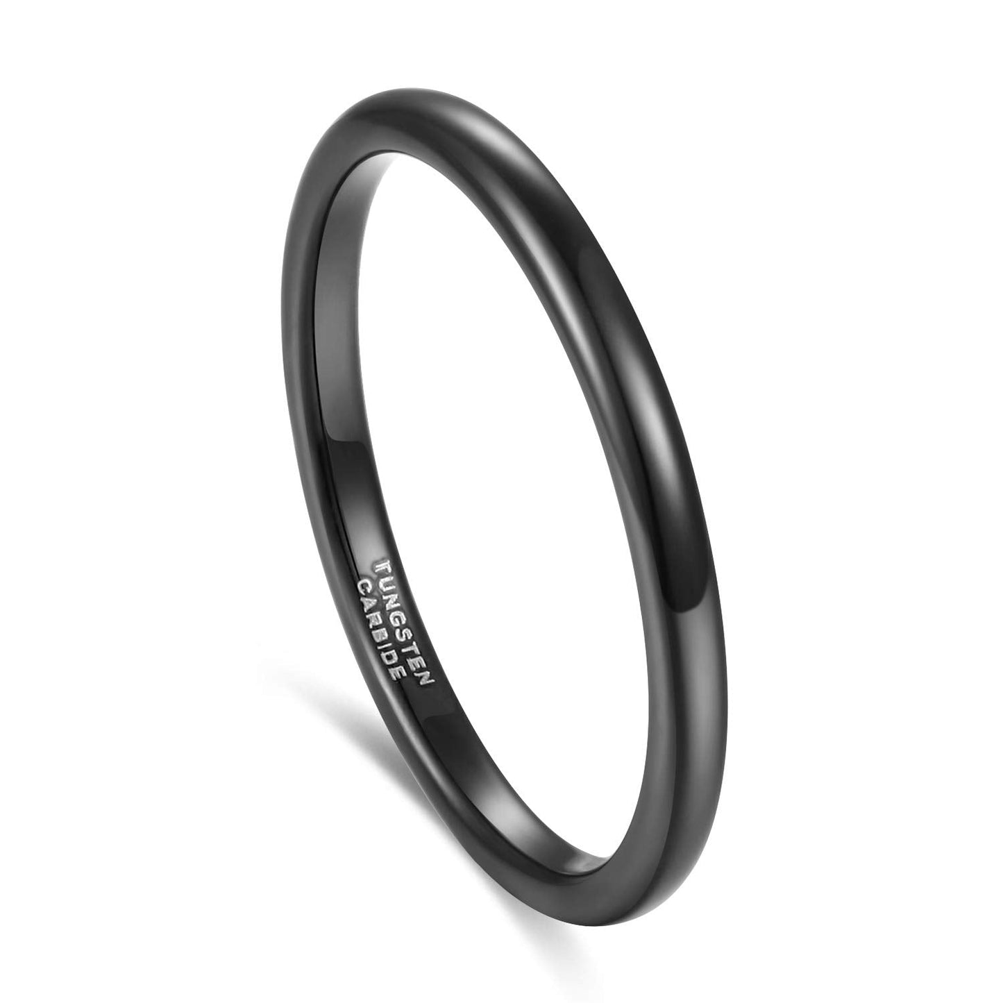 TRUMIUM 2mm Tungsten Rings for Women Men Thin Wedding Bands Engagement Promise Wedding Ring Beveled Edges Plain Domed Size 7