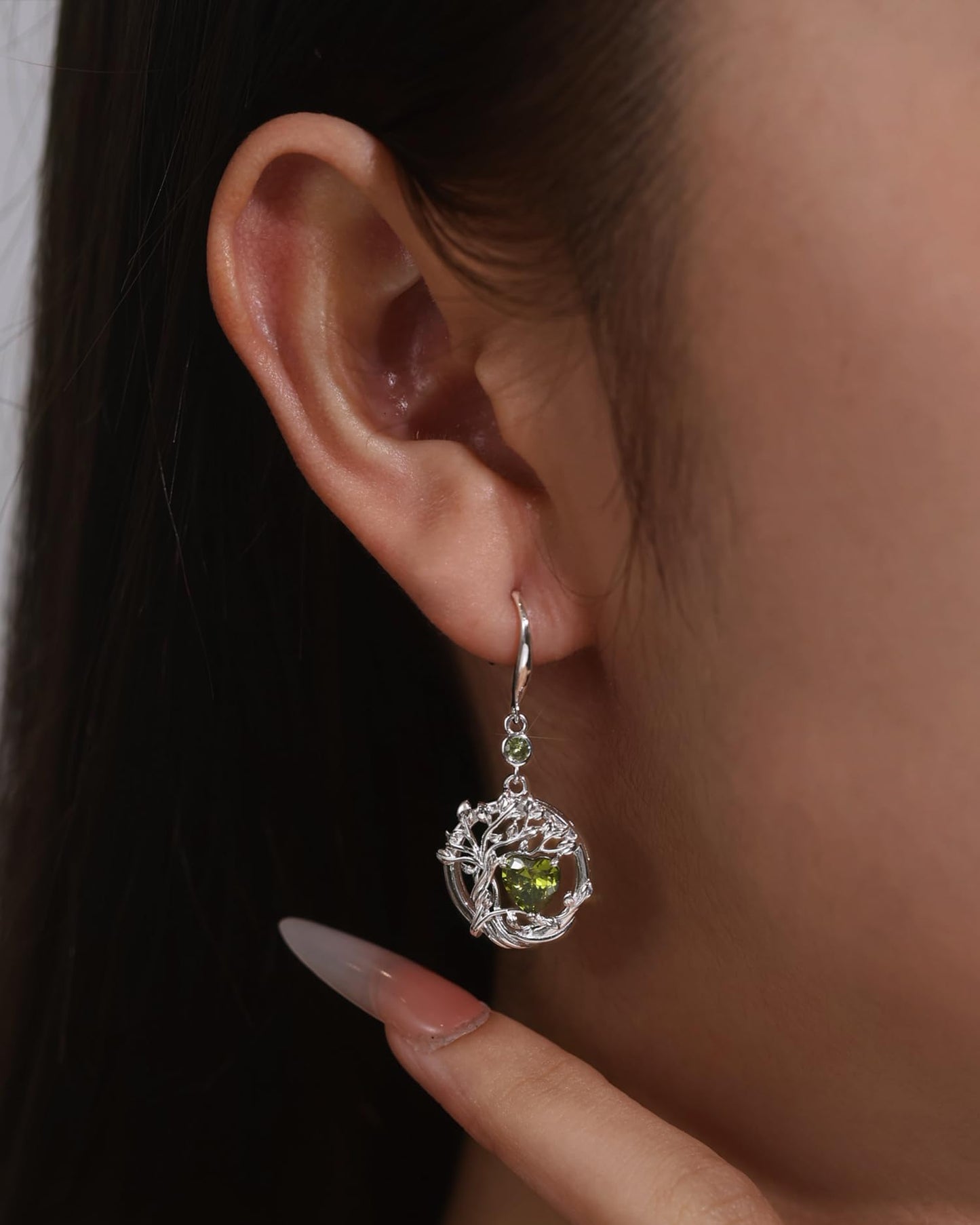 FANCIME Tree of Life Earrings 925 Sterling Silver Dainty Green Peridot Dangle Drop Gemstone Earring August Birthstone Fine Jewelry Birthday Mothers Day Gifts for Mom Her Women