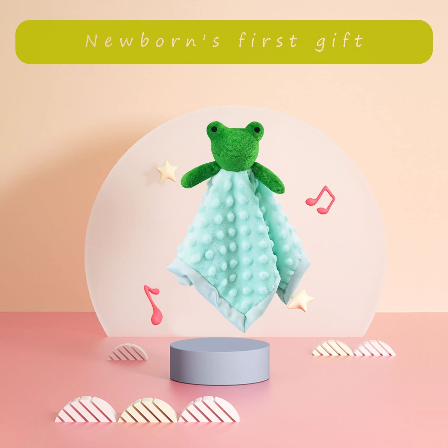 Doindute Baby Green Frog Soft Stuffed Animal Security Blanket, Plush Frog Character Lovey Blanket, Baby Shower/Nursery Gift, Newborn Infant Toddler Snuggle Blankie for Boys Girls, 13 Inches