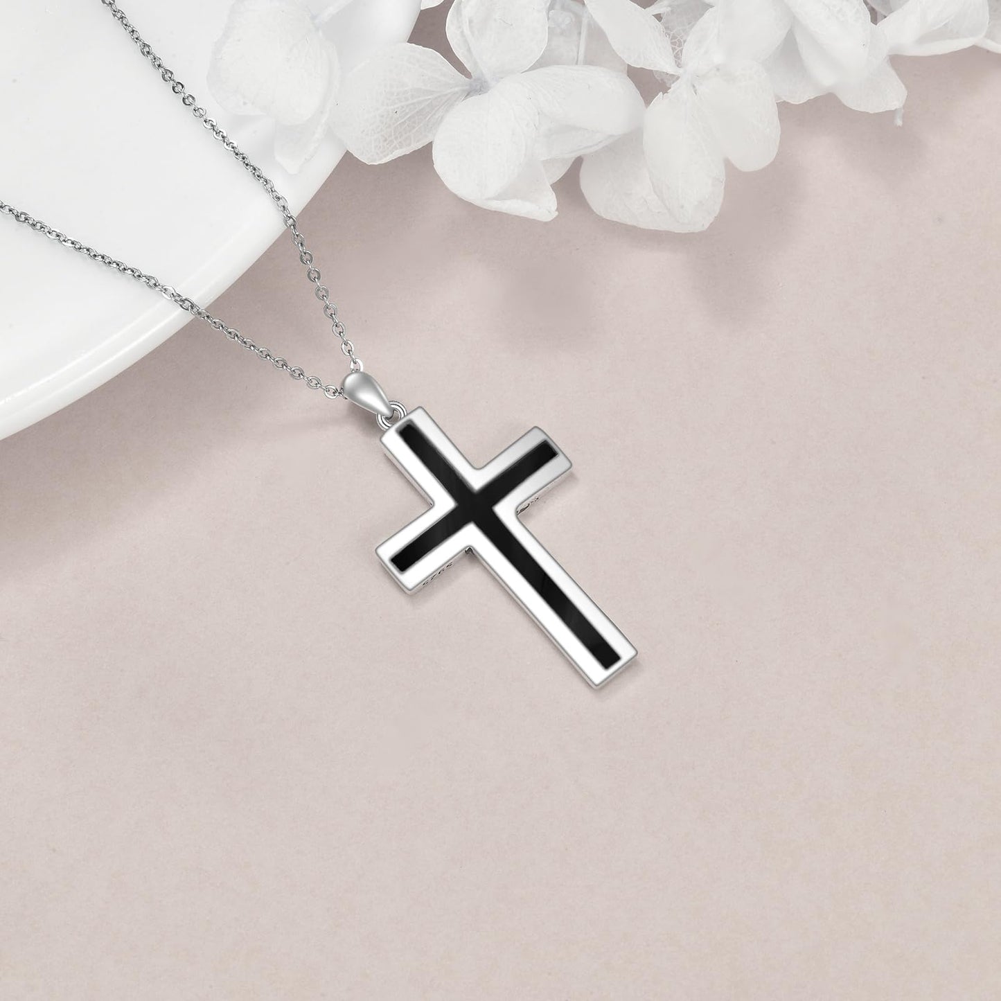 YFN Cross Necklace Sterling Silver Black Onyx Cross Pendant Religious Jewelry Gifts for Women Men
