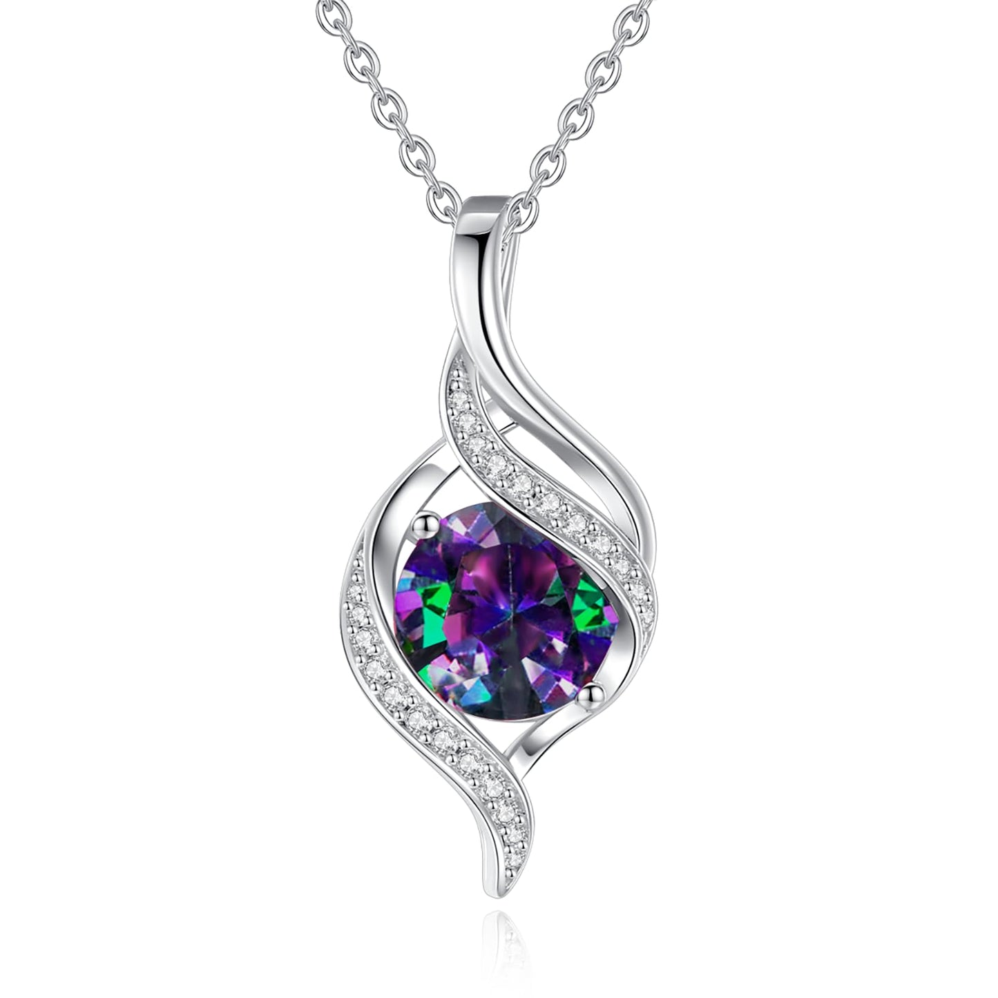 FANCIME June Birthstone Necklace for Women Round Alexandrite Necklace S925 Sterling Silver full Love Birthday Gifts for Mom Women, 16"+2" Inches