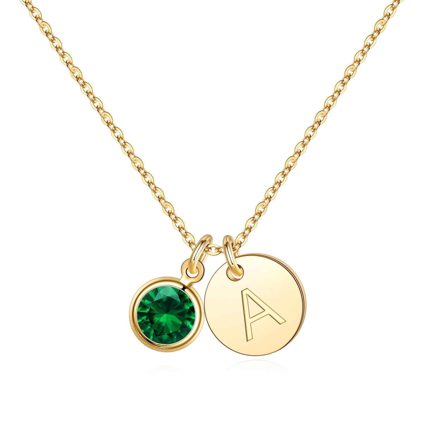 Hidepoo Graduation Gifts for Women Her - Initial Birthstone Necklaces for Women, Personalized Gifts for Mom Wife Sister Grandma, May Emerald Birthstone Jewelry, Graduation Gift, Disc Letter A Necklace