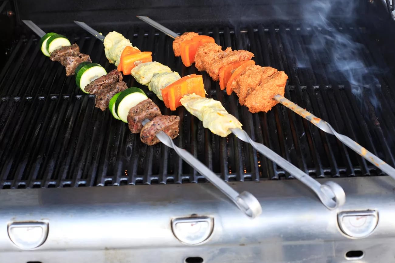 Shish Kabob Skewers, Kebab Skewers 17.7" Stainless Steel Reusable Flat BBQ Sticks for Meat Chicken Shrimp and Vegetable(10-Pack)