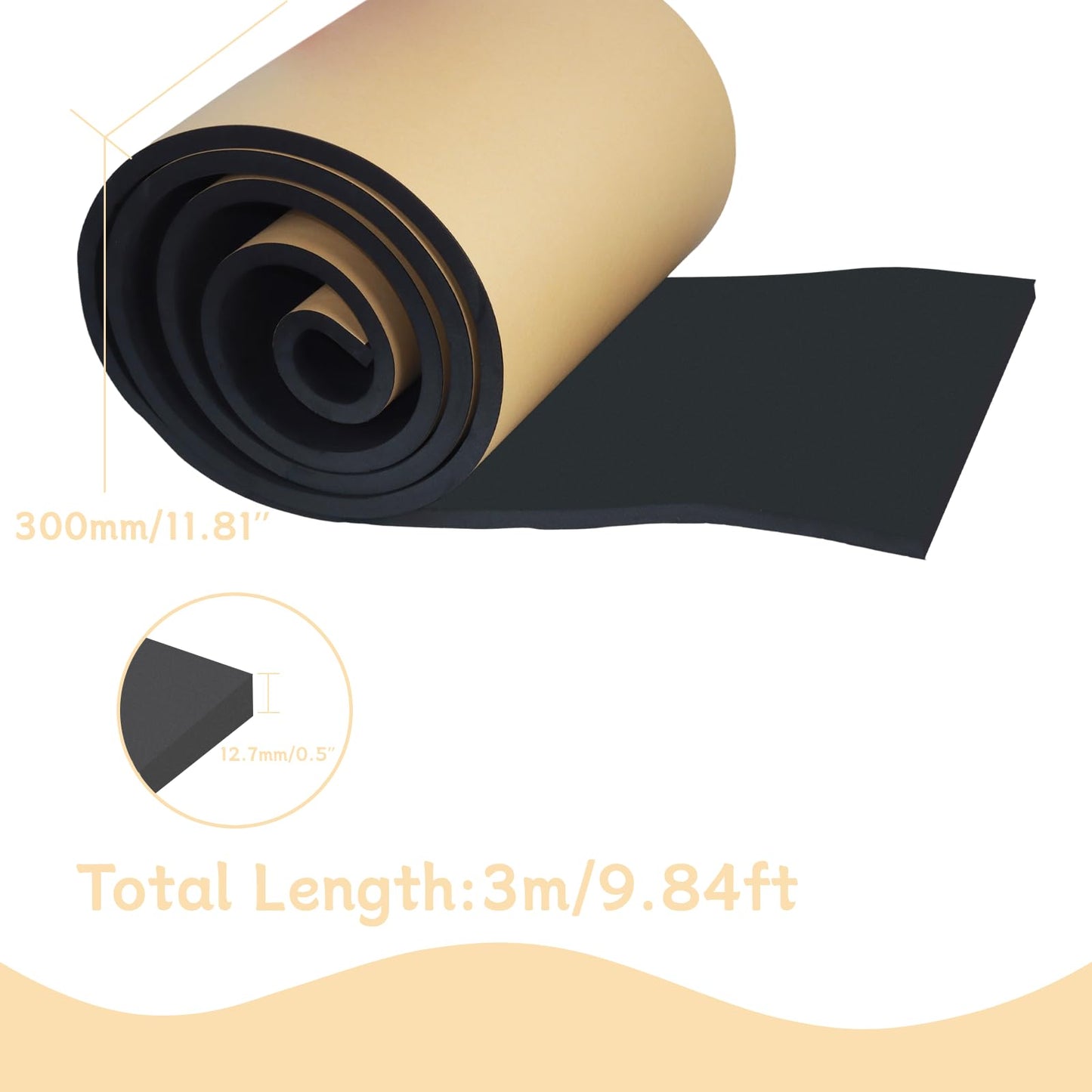 Qiveno Sponge Neoprene with Adhesive Foam Rubber Sheet, 1/2 "T x 12" W x 118" L for Weatherproofing,Gasket Seals, Crafts,Soundproof Padding, Vibration Dampening, Aquarium Leveling Mat