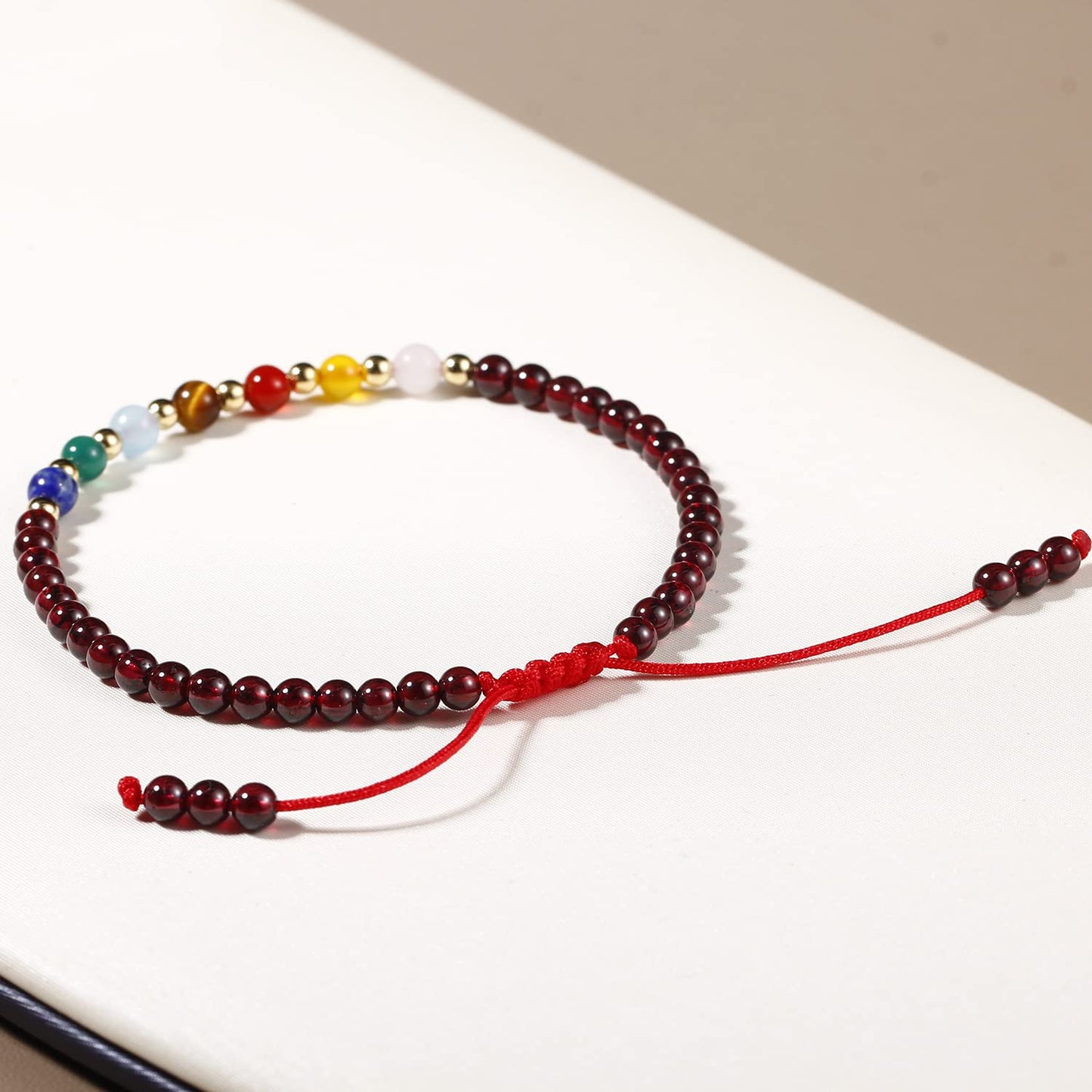 Jewever 7 Chakra Bracelets for Women Real Stone Lucky Rope Crystal Bead Bracelet Crystals and Healing Stones Jewelry Birthday Gifts (Garnet)