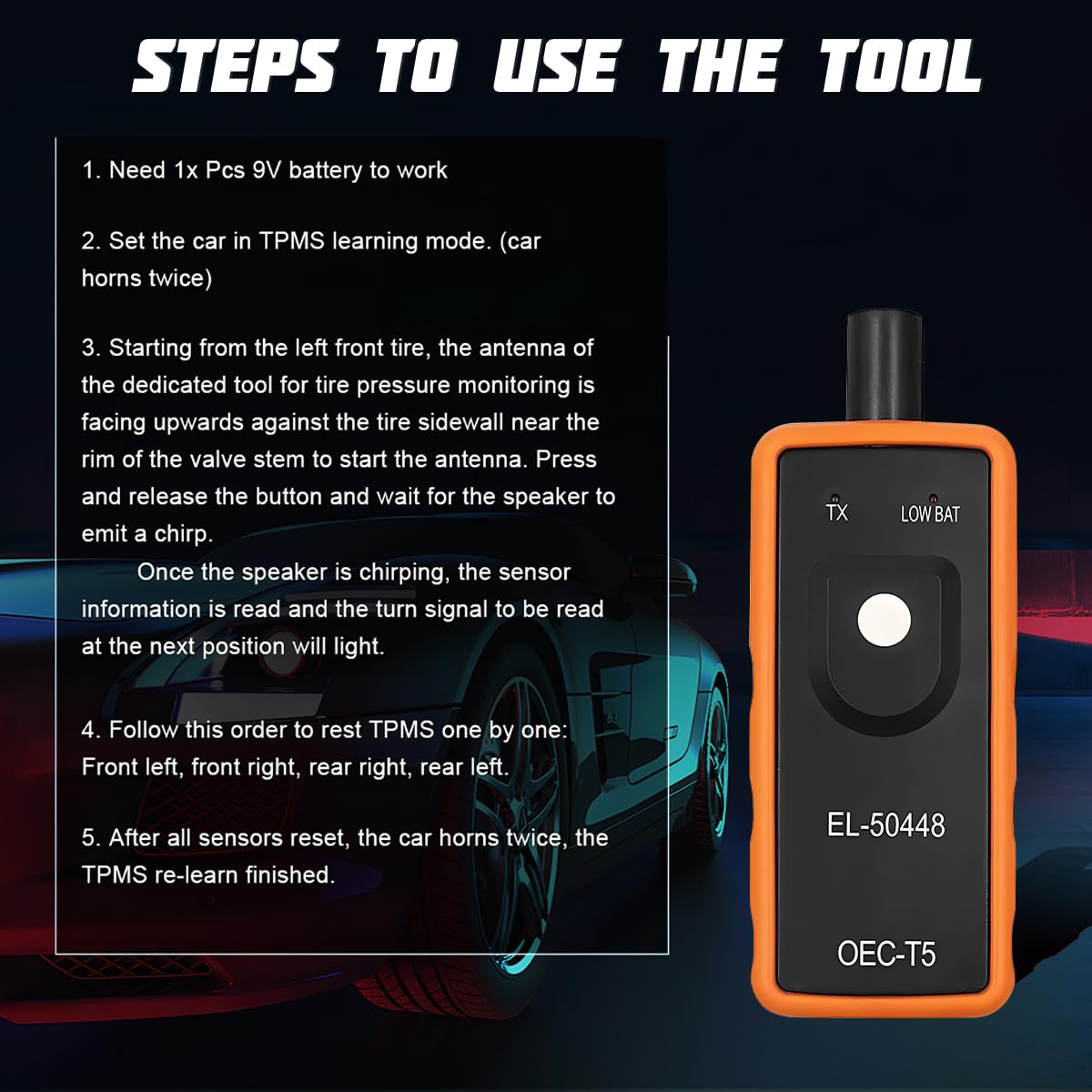 AICEL TPMS Relearn Tool for Car Tire Sensor, EL-50448 Tire Pressure Monitor Sensor Activation Reset Tool OEC-T5, System Programming Training for Buick Chevy Series Vehicles