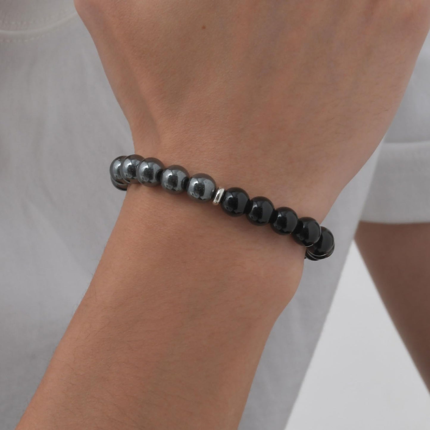 FUTPLOR Triple Protection Bracelet (Tiger Eye Stone,Black Tourmaline,Hematite), 8mm Beaded Bracelets for Men Women, Elastic Bracelets 17cm/ 6.69in