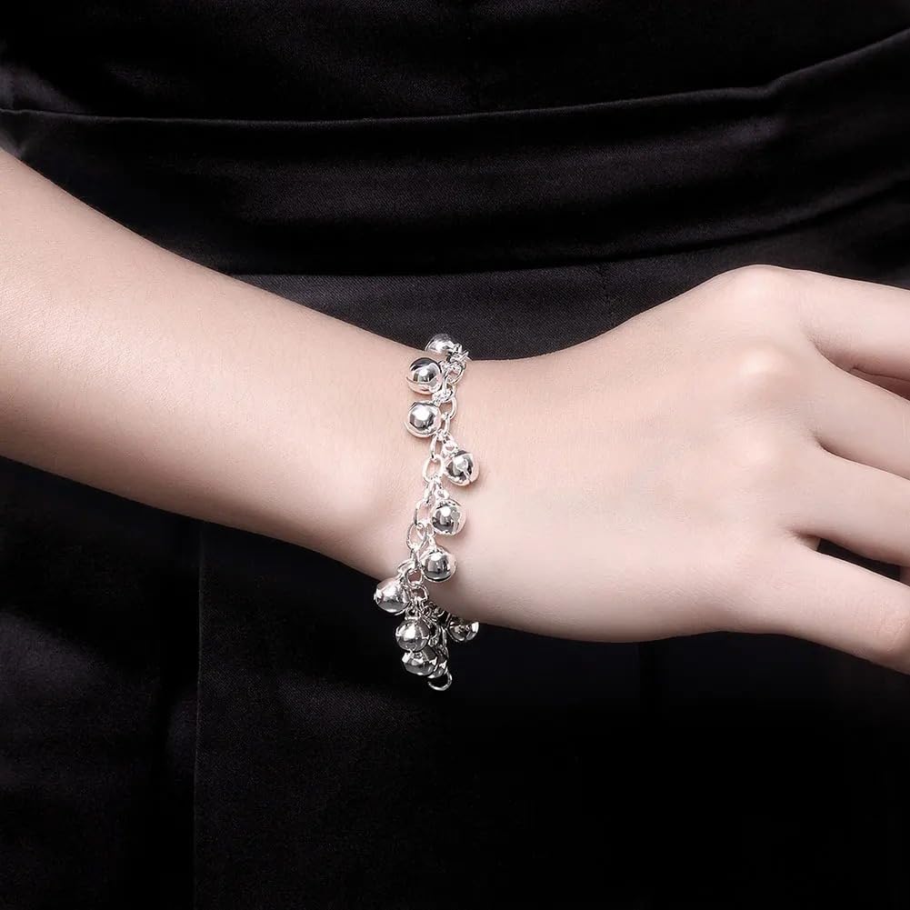 OSIRIDEH2 Bell Bracelet 925 Sterling Silver Bells Sounds Bead Chain Bracelet for Women Wedding Engagement Party Jewelry Jingling Bracelets (bracelet) (bell bracelet)