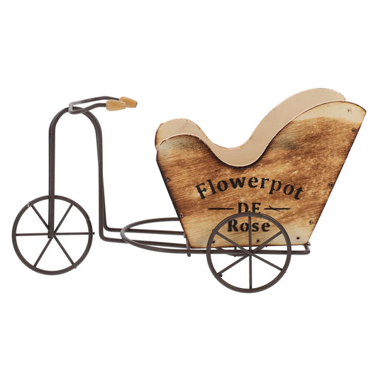 POPETPOP Vintage Iron Tricycle Plant Stand Flower Pot Holder with Dual Planters for Indoor Outdoor Home Desk Decoration Rustic Bicycle Garden Display