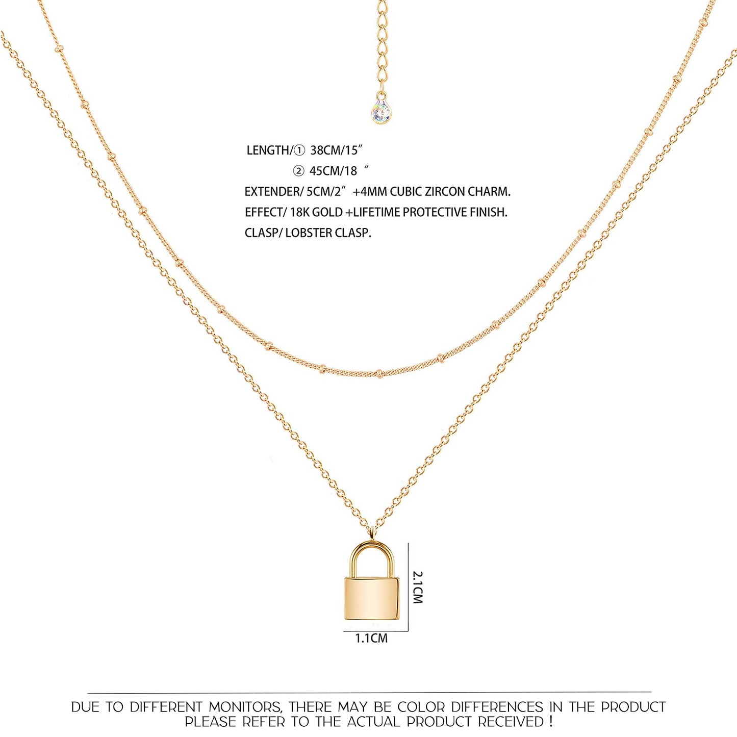 MEVECCO Gold Dainty Layer Lock Necklace,18K Gold Plated Cute Delicate Tiny Layered Bead Chain Necklace,Trendy Minimalist Necklace for Women