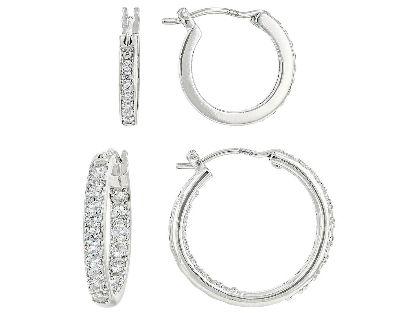JTV Sterling Silver Hoop Earrings Set for Women - Cubic Zirconia Hoops - 2 Pairs of 12.7 mm Faux Diamond Earrings - Lightweight, Elegant Jewelry Gift for Summer - (Platinum)