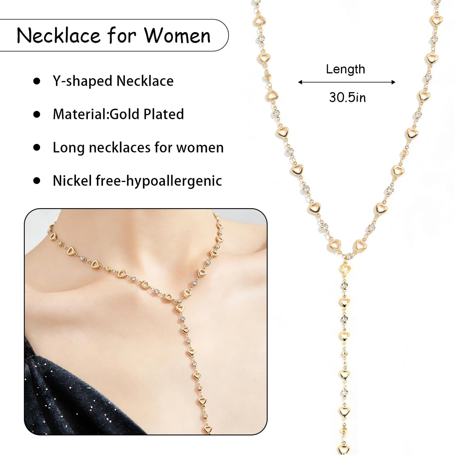 ENGCKSHI Necklace for Women, Dainty Long 14K Gold Y-Shaped Necklace Jewelry Trendy Beaded Layered Chain Drop Necklaces Jewelry Women Gifts
