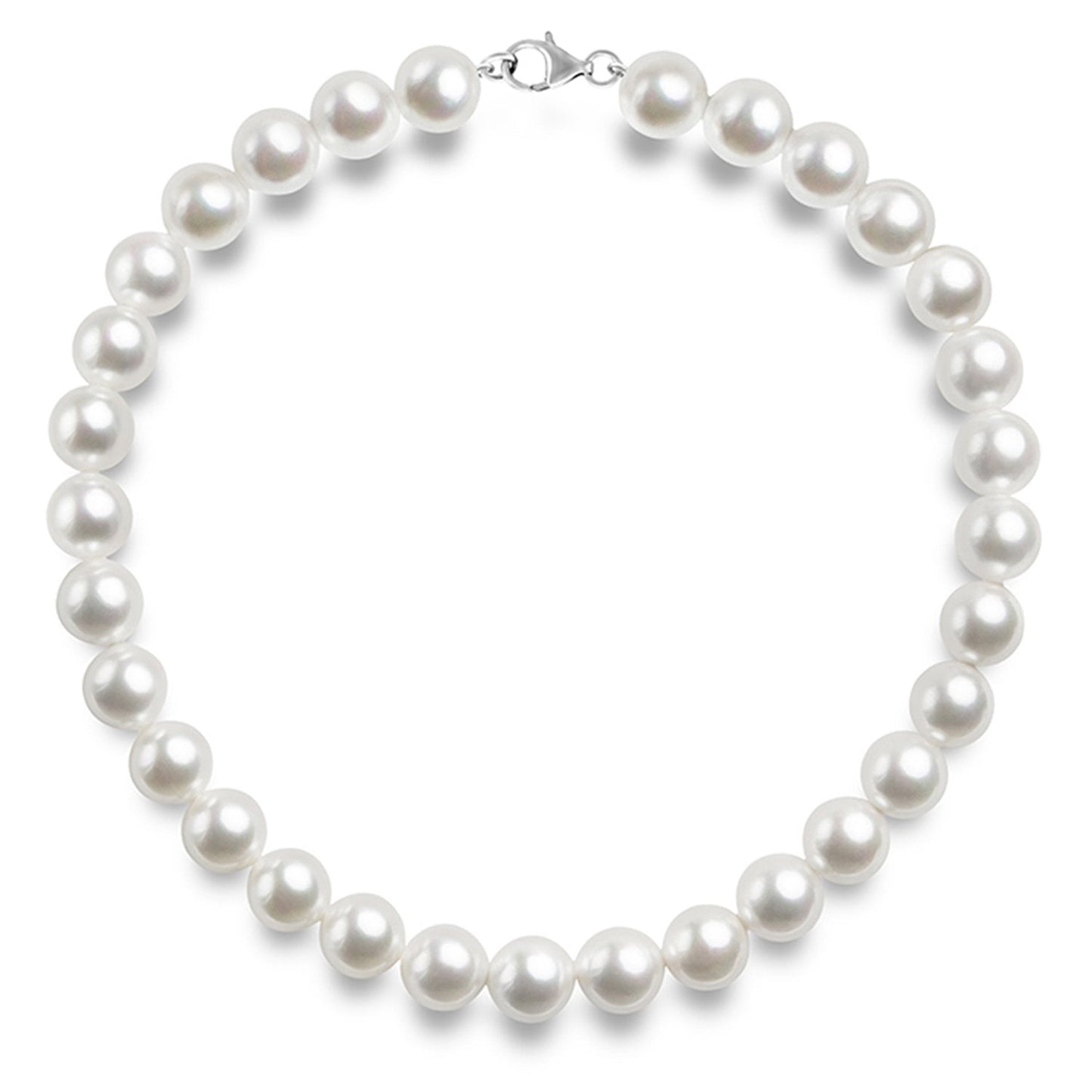 PAVOI 925 Sterling Silver Round White Simulated Shell Pearl Necklace Strand | Pearl Choker Necklace | Jewelry for Women - 18" Princess Length (10mm)