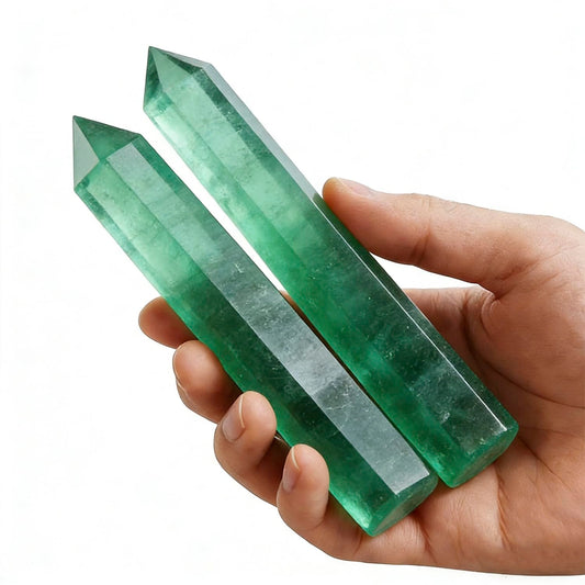5.8-6.2 Inch Natural Green Fluorite Crystal Point 2Pcs Set, Single Terminated Hexagonal Prism Stone, Energy Protection Spiritual Awakening Crystal, Reiki Meditation Home Decor Ornament Gift
