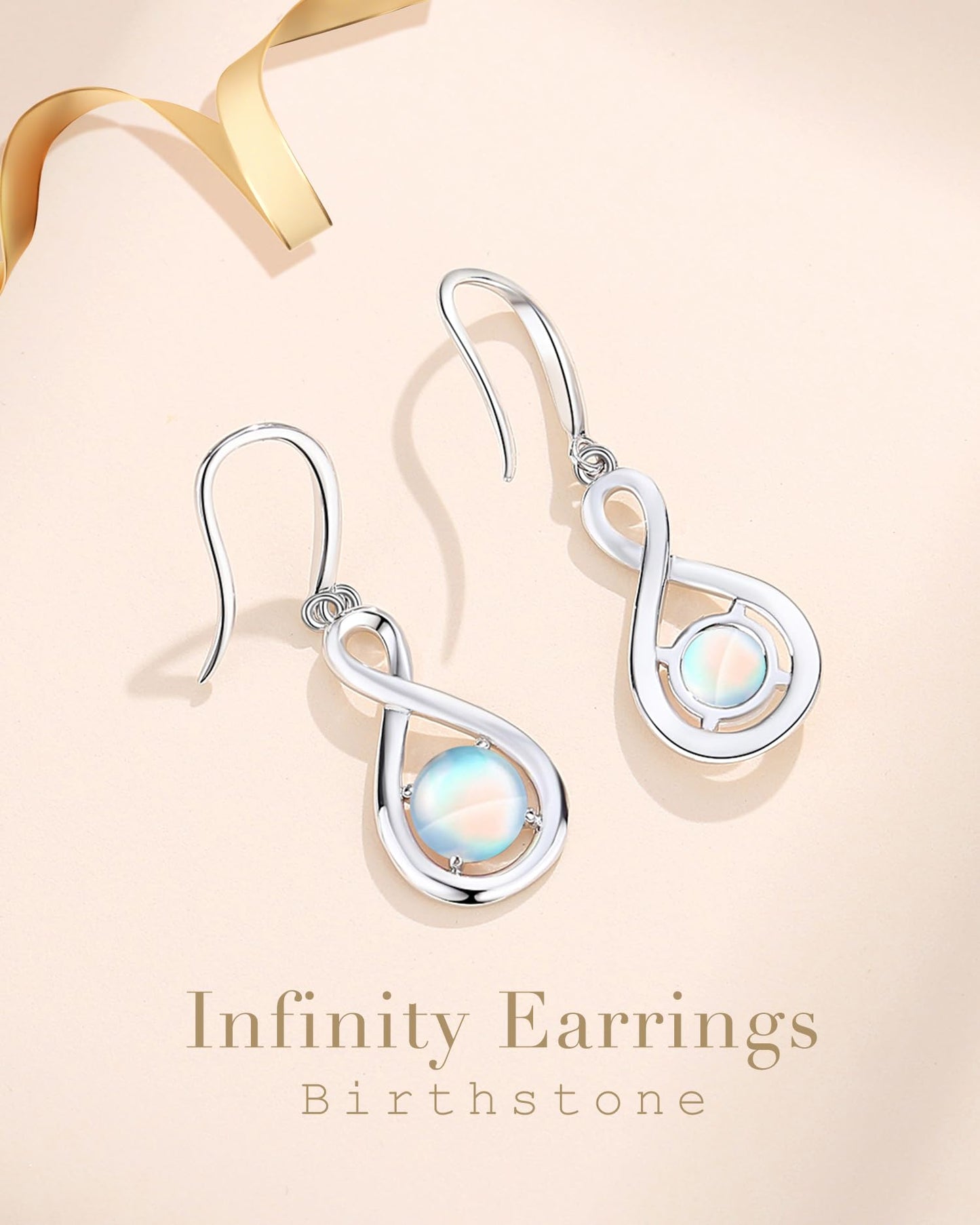 FANCIME Moonstone Dangle Drop Earrings 925 Sterling Silver Dainty Infinity Created Gemstone June Birthstone Earring Fine Jewelry Birthday Graduation Mothers Day Gifts for Mom Women Her