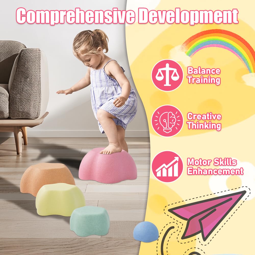 Toddler Stepping Stones, Stimulate Children's Creativity and Imagination, Improve Their Balance and Motor Skills, Flower-Shaped Stepping Stones (Pink &Blue