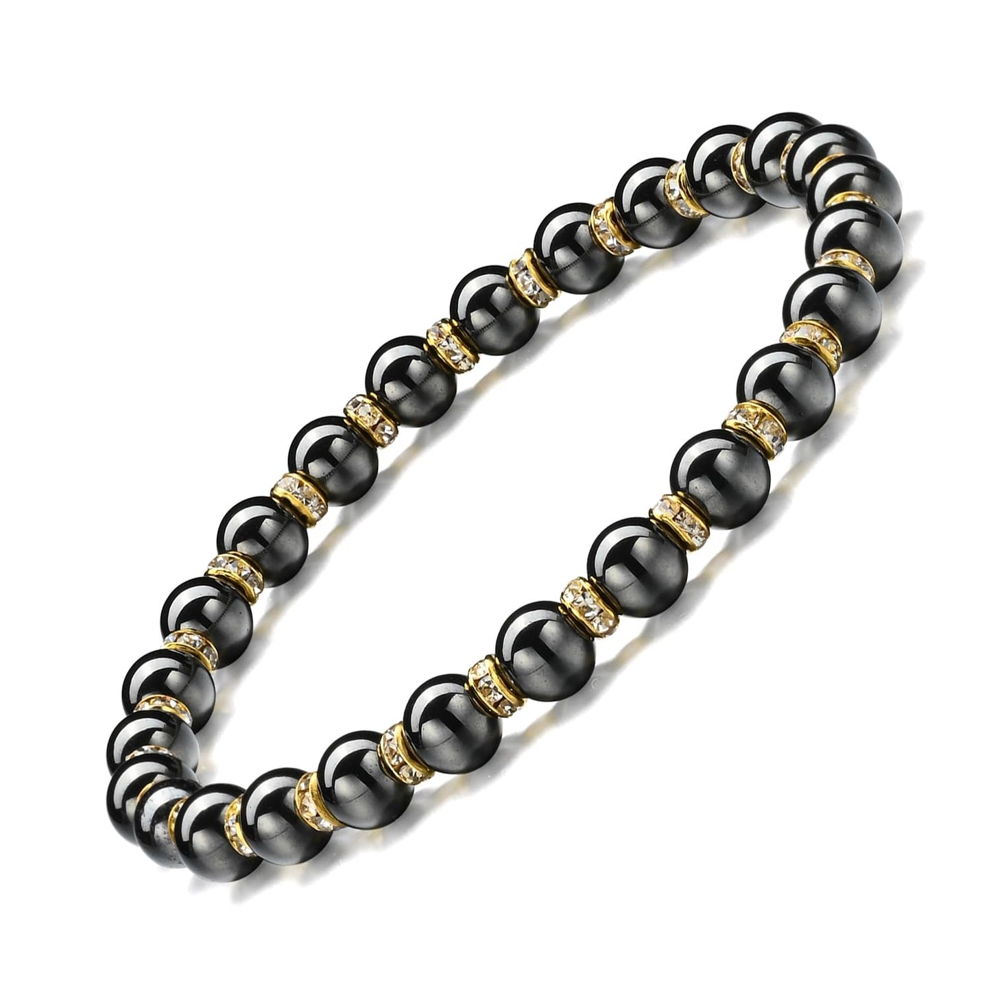 Apocalyptic-K Women's Magnetic Bracelet，Hematite Bracelets，Magnetic Bracelets With Zirconia,Handmade Stretch Bracelet，Eliminates static electricity. (Gold Zirconia,6MM)