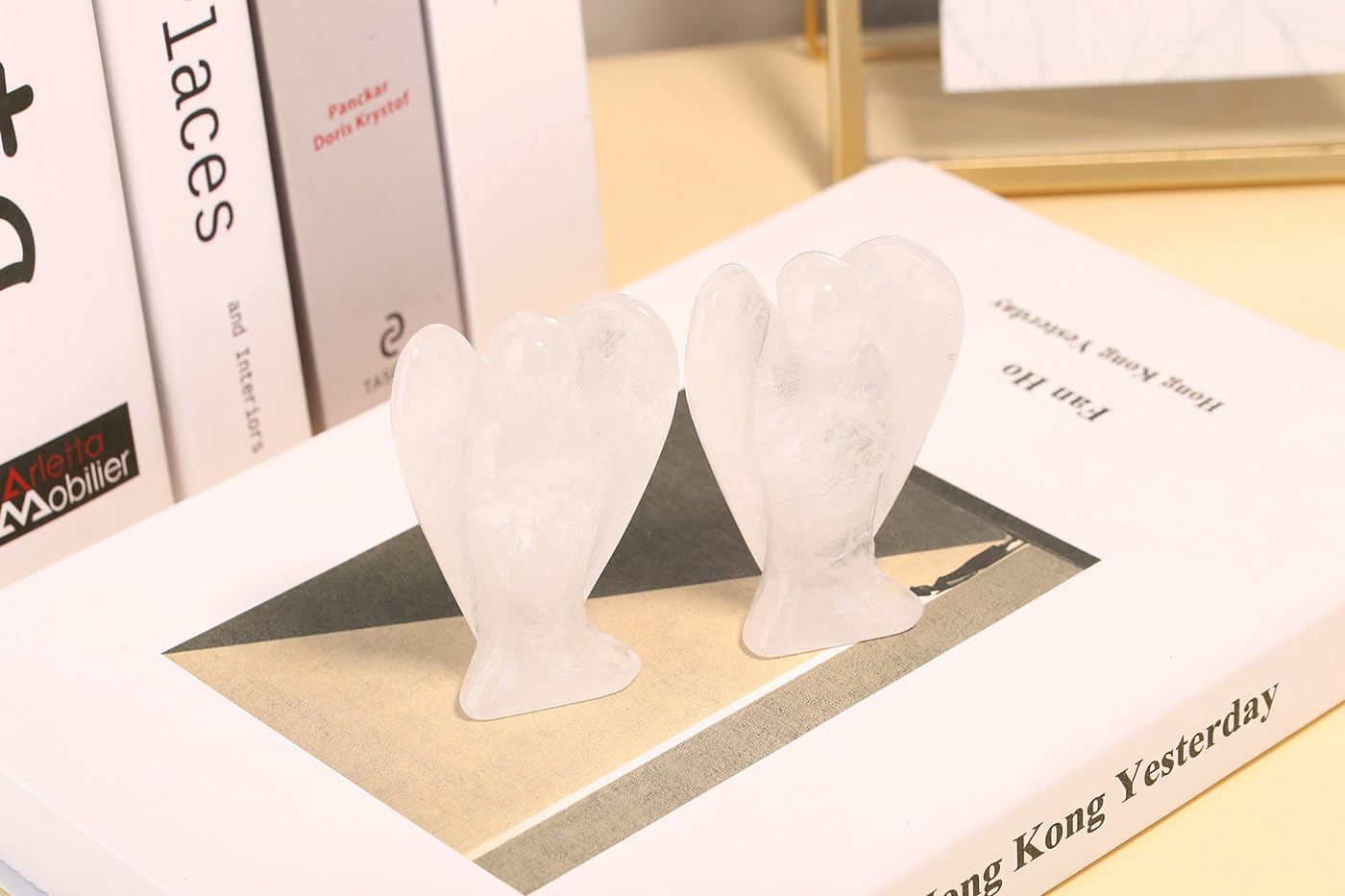 QINJIEJIE 3" Quartz Crystal Angel Decor Healing Statue - Polished Gemstone Big Guardian Angels for Office, Desk, Room - White Crystal Decorations, Spiritual Gifts