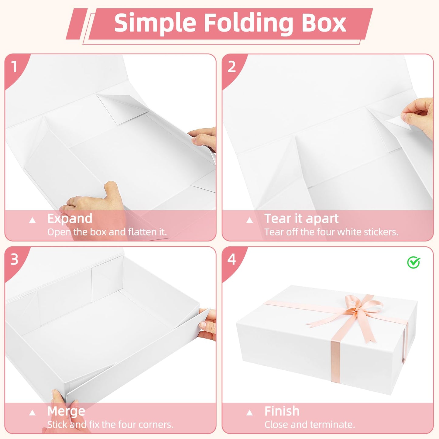batifine Gift Box, 13x9x3.7 Inch Gift Boxes with Lids for Presents, Magnetic Large Gift Box Bridesmaid Proposal Graduation Birthday Wedding Storage White Boxes (2 Pack)