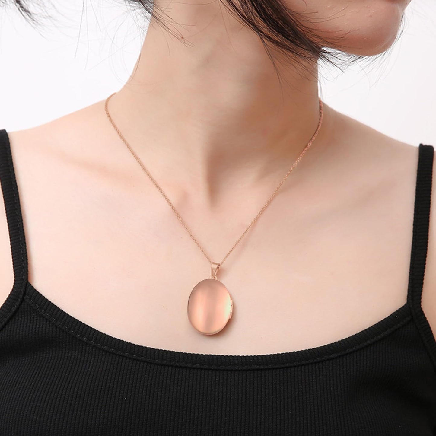 Rose Gold Glossy Oval Lockets Personalized Necklaces for Women Custom Photo Locket Necklace for Women Text & Symbols Engraved Customized Lockets Gifts for Mom Daughter