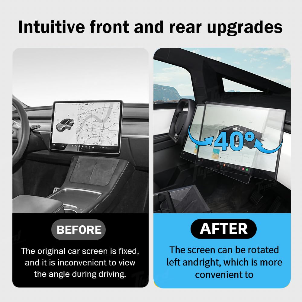 Tlyard Screen Swivel Mount for Tesla Cybertruck 2024 2025 Left/Right/Up/Down 40° Rotating Four Directions Aluminium Alloy Tesla Screen Rotating Bracket Cybertruck Accessories 2025