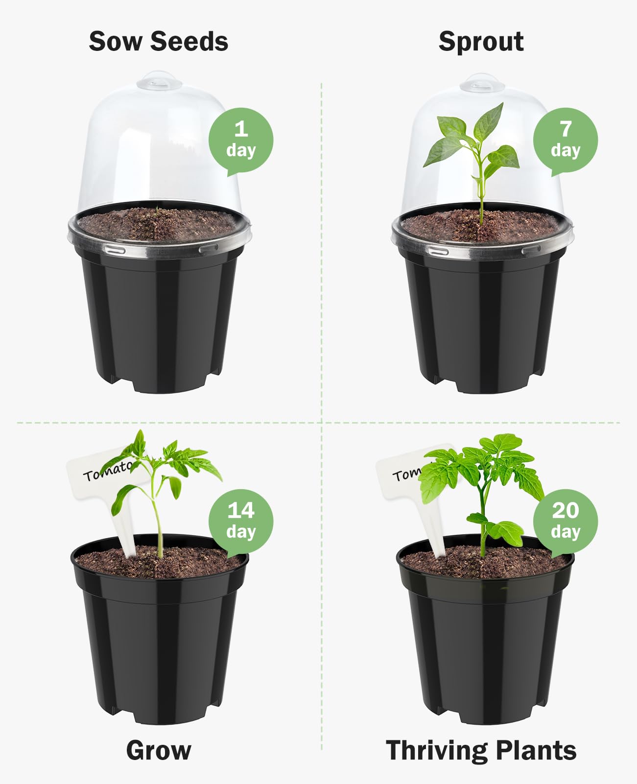homenote Nursery Pots for Plants,3/4/5 Inch Plant Pot for Planting with Humidity Domes Plastic Seedling with Drainage Holes Seed Starter Flower with 10 Labels Black (15 Pack)