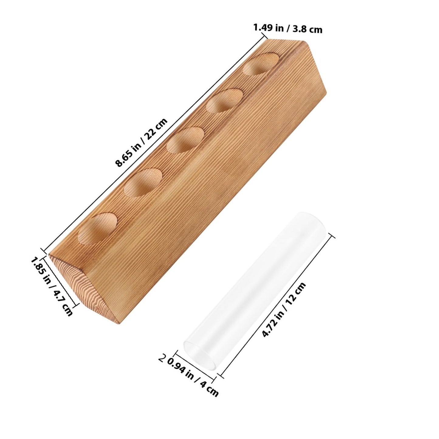 GRIRIW Glass Hydroponic Planter with 5-Hole Wooden Stand, Indoor Plant Terrarium Vase for Water Propagation, Test Tube Bud Vase for Home and Office Décor