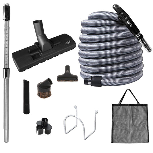 OVO Central Vacuum Standard Kit, with 30/35/40/50ft Low-Voltage Hose, ON/Off Control at The Handle, 12’’ Combo Brush and Accessories, for Hard Surfaces and Carpets, B 40', Black, (KIT-LV40S)