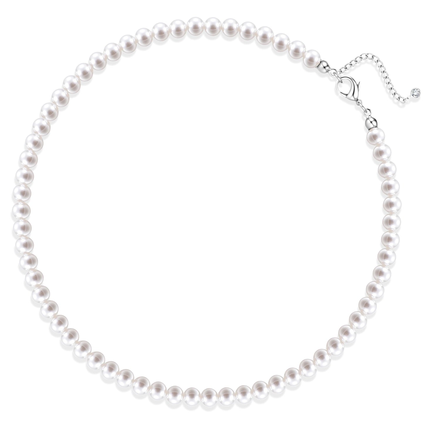 TEN MIRO Imitation Pearl Necklaces for Women, Dainty White imitation pearl Choker 6MM Round Imitation Pearls Necklace with Adjustable Extender Bridesmaid Necklaces for Wedding Prom Pearl Jewelry Gifts