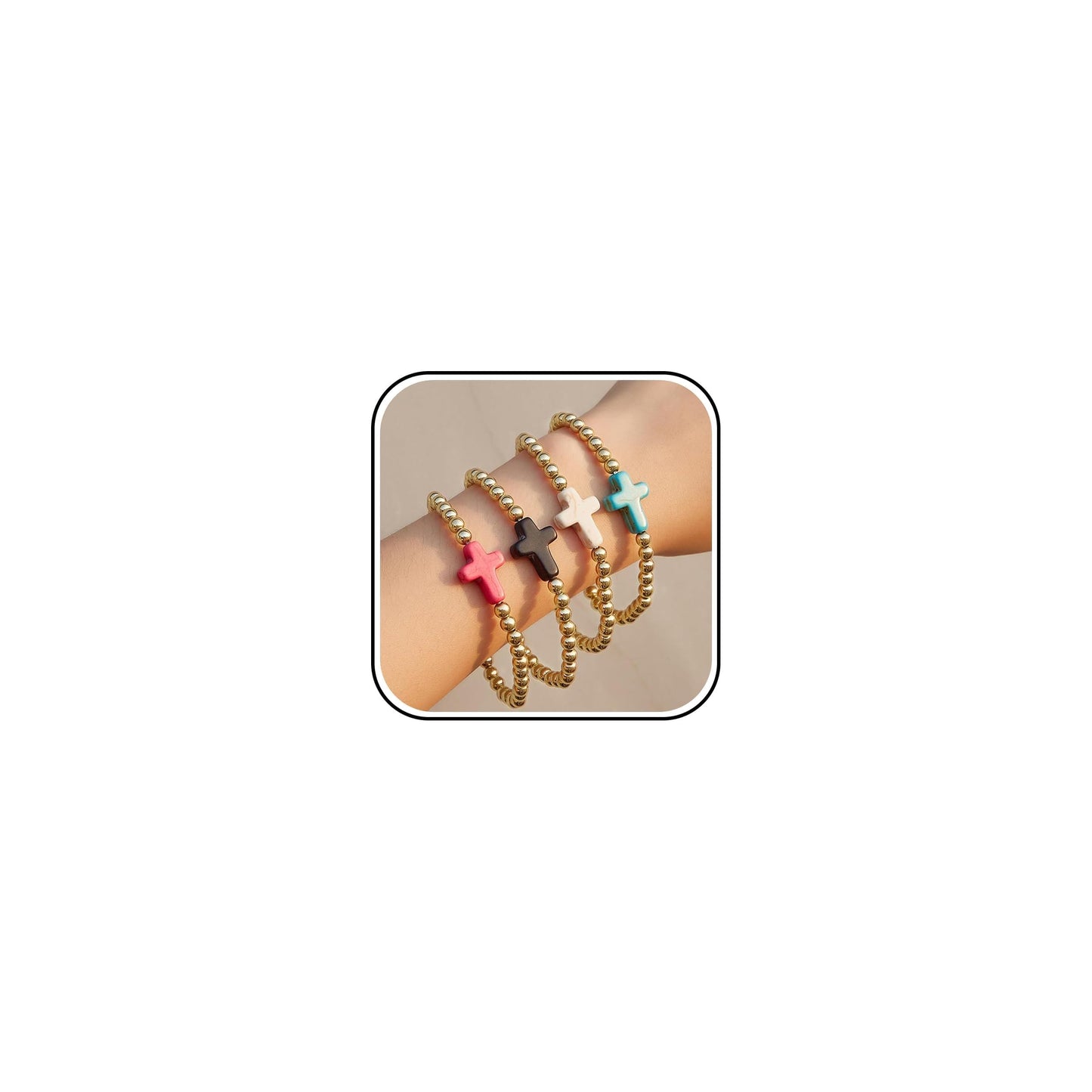 Harry and Henry Gold Beaded Bracelets for Women Non Tarnish Dainty Pearl Beaded Bracelet Cross Stack Stretch Bracelets for Women Trendy Gifts 2025 Easter Basket Stuffers