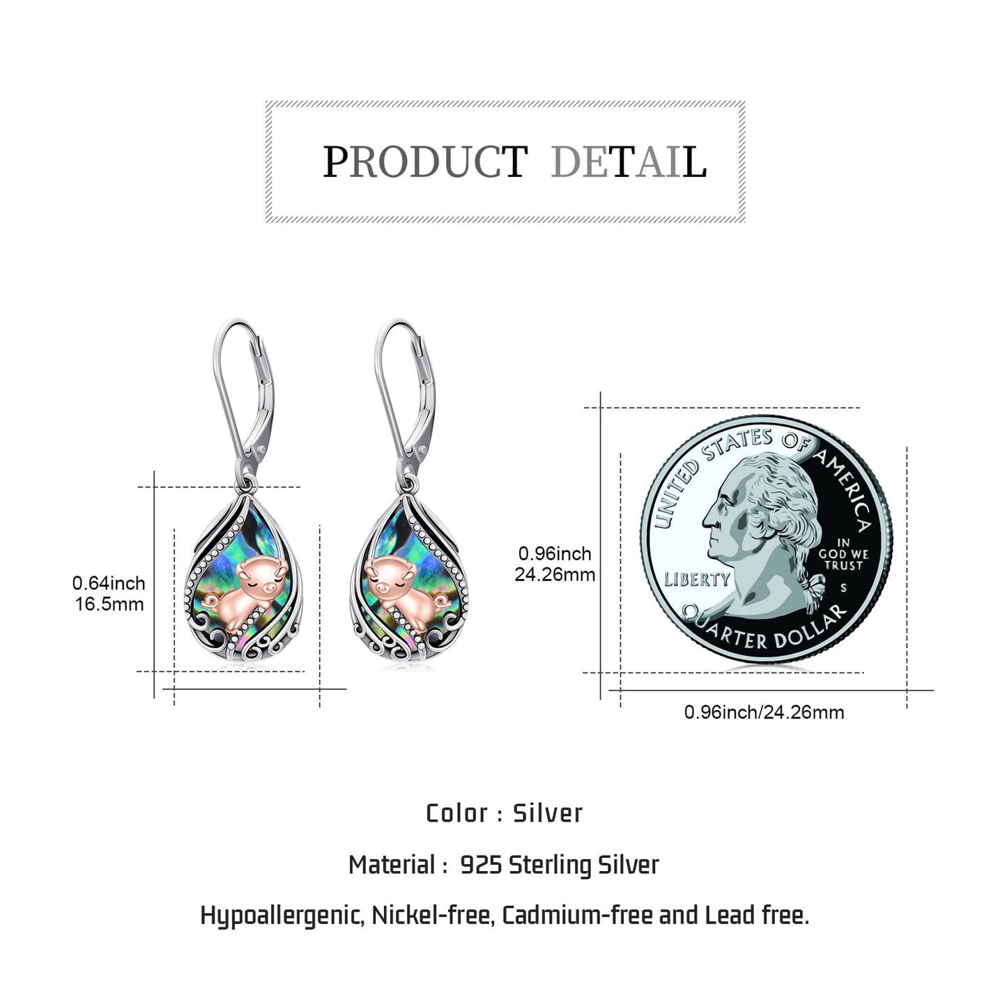 YYmqmq Pig Earrings for Women 925 Sterling Silver Abalone Pig Dangle Earrings Leverback Pig Jewelry Gifts for Women Girlfriend Mom Birthday Gifts