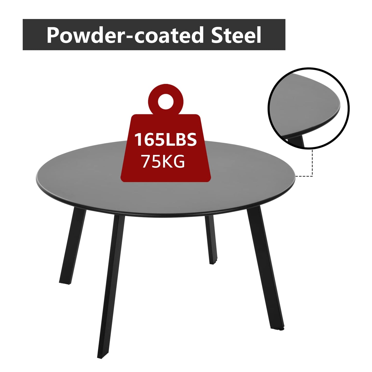 Meluvici Outdoor Side Table, Outdoor/Indoor Metal Steel Patio Coffee Table, Round Weather Resistant Anti-Rust (Black)