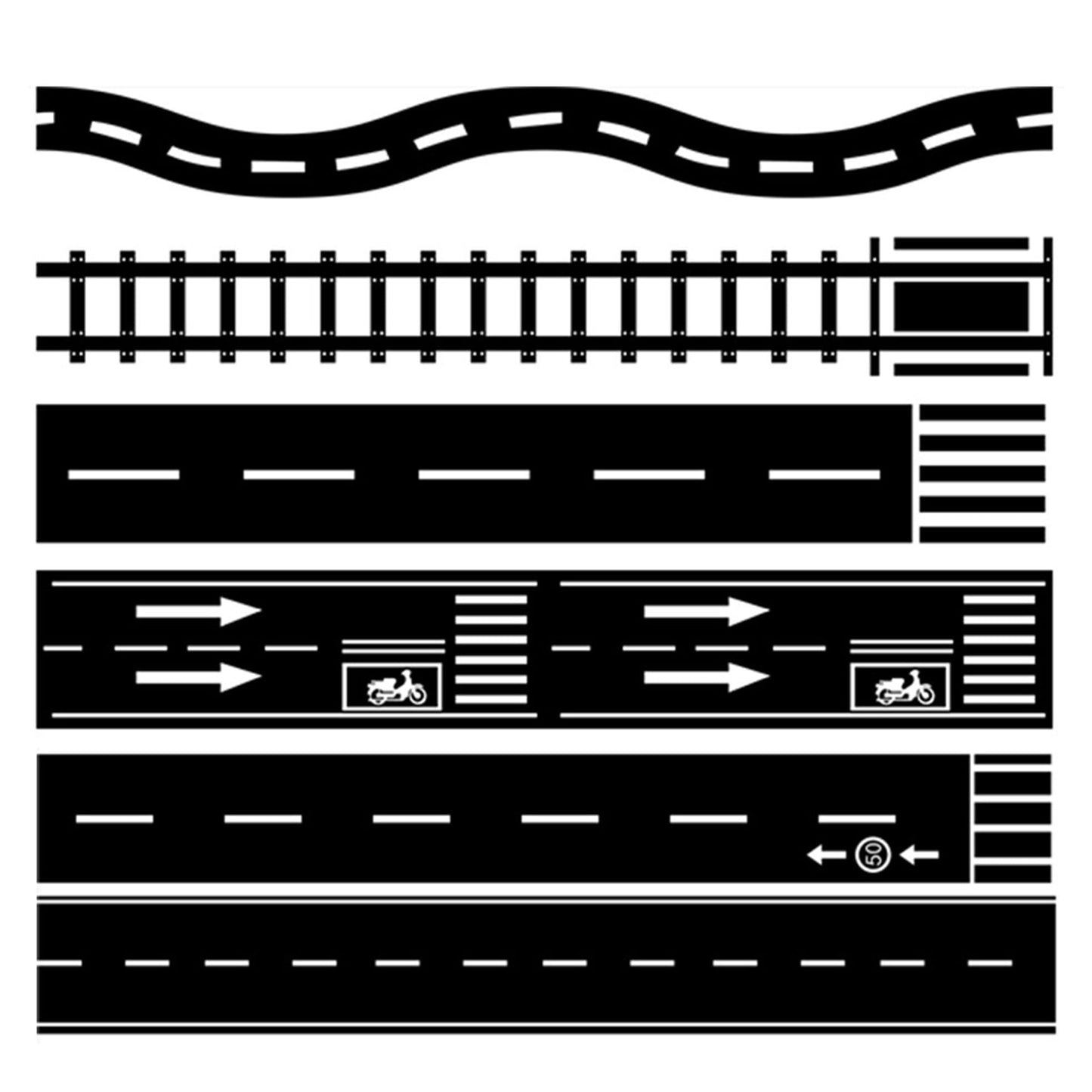 MAGLITT Road Tapes & Curves Stickers Set 8 Rolls Black Highway Tapes Traffic Decorative Masking Tape for Toy Cars, Vehicles Kits, Kids Party Gift