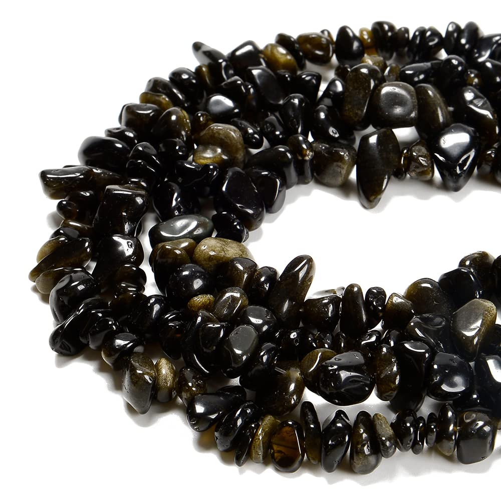 PLTbeads 7-8mm Natural Gold Obsidian Gemstone Chips Beads Healing Crystals Waist Bracelets Necklace Kit Irregular Stone DIY Crafts Design Jewelry Making