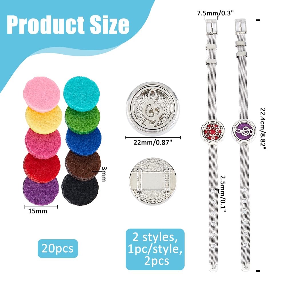 Hobbspring 2 Styles Essential Oil Diffuser Bracelet 8.82 inch Stainless Steel Watch Band Bracelets Aromatherapy Locket Adjustable Bracelet with 20Pcs Washable Refill Pads for Women Men Friends